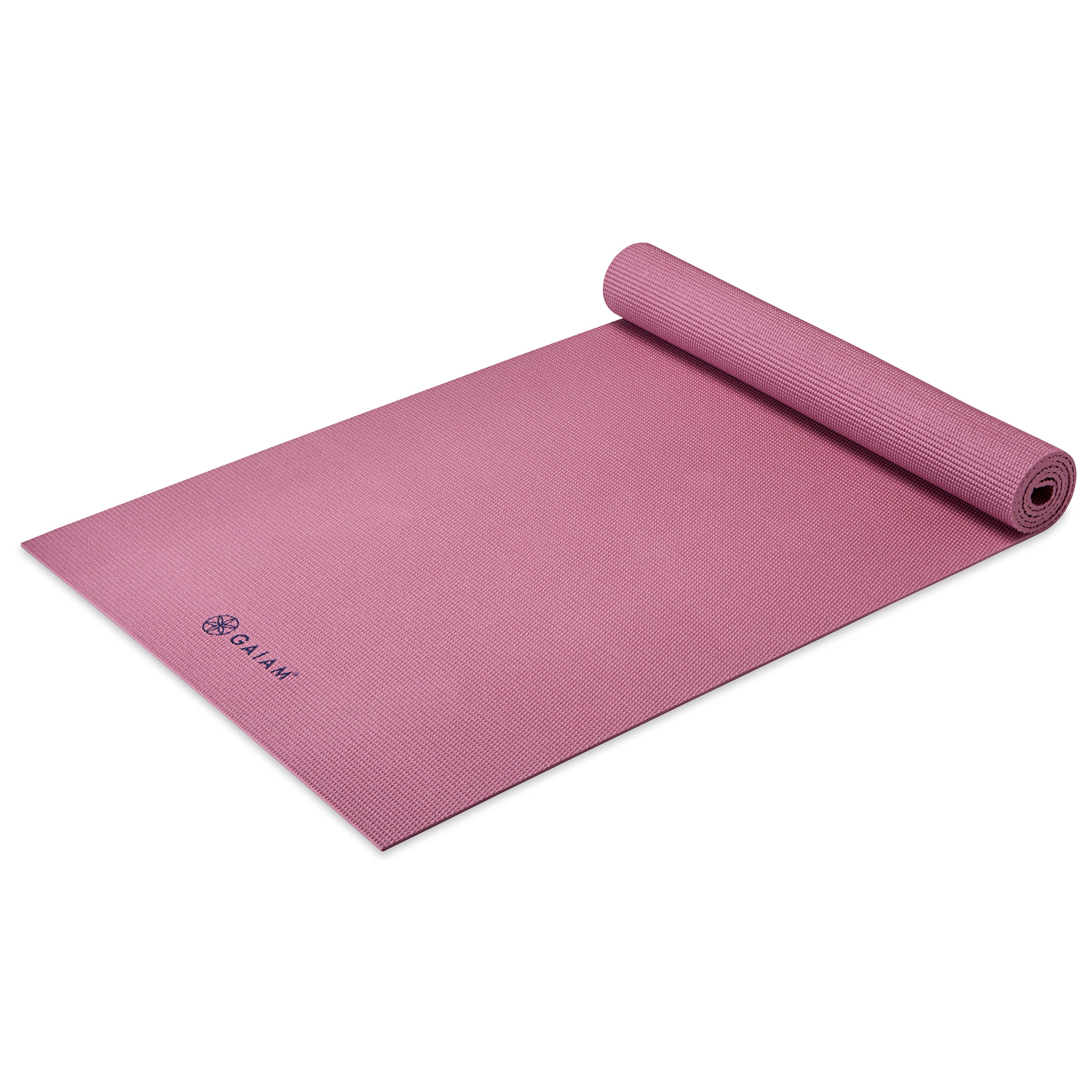 Rosy Pink Classic Solid Color Yoga Mat (5mm) half rolled turned at angle 